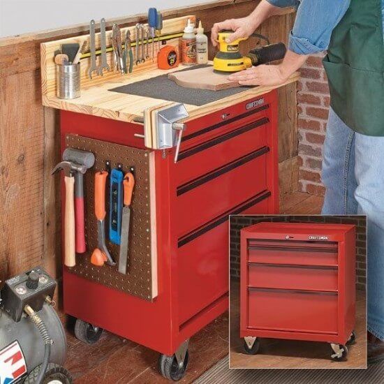 Compact & Pretty in Red Mobile Workbench Plans